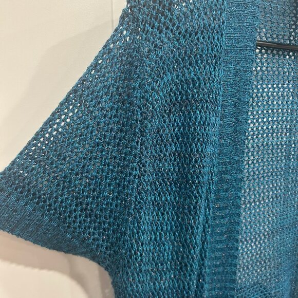 August Silk Teal Open Front Knit Short Sleeve Cardigan Sweater Size L Casual - Picture 6 of 8